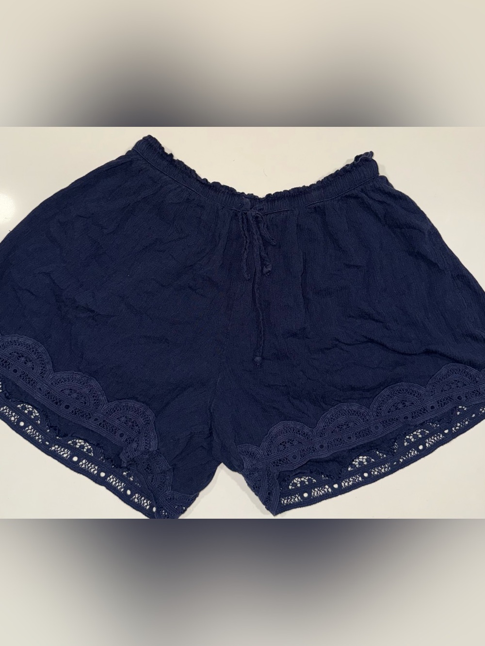 aerie Navy Crochet-Trim High Waist Shorts